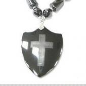 Hematite  Shield with Cross 30x40mm Pendant